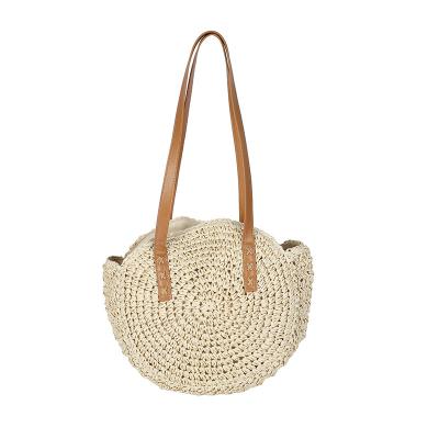 China Wholesale Fashionable Rattan Woven Handbag Tote Shopping Bags Straw Bag ECO-Frendly Holiday Beach Bag With Leather for sale