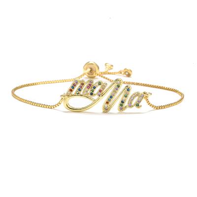 China Delicate Punk Gold Plated Colorful CZ Zirconia Adjustable Bangle Bracelet Jewelry Women For Mothers Day Gifts for sale