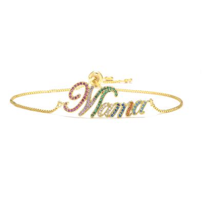 China Adjustable Mom Charm Bracelet Rainbow Crystal Mama Letter Fashion Punk CZ Zircon Bracelets for Mothers Day Gift for sale