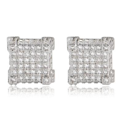 China Trendy Fashion Jewelry Sterling Silver Square Studs Earring Hip Hop CZ Stud Earrings 925 For Men And Women for sale