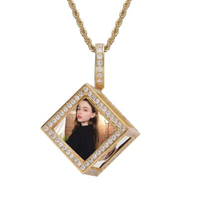 China Cube Diamond Custom Photo Necklace In Memory Of Hiphop For Lover Custom Portrait Picture Jewelry Hip Hop Ice Cream 6 Pendant for sale