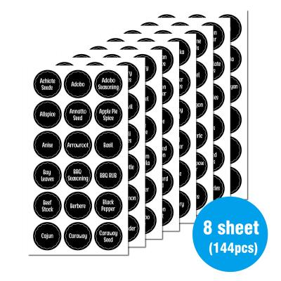 China 144pcs Food Nutrition Spice Jar Seasoning Jar Label Round Organic Sticker Organic Waterproof Office Sticker Black Glass Seasoning Label for sale