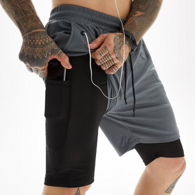 China Anti-Wrinkle Men 2 In 1 Running Athletic Shorts Quick Dry Gym Workout Shorts For Men With Phone Pockets for sale