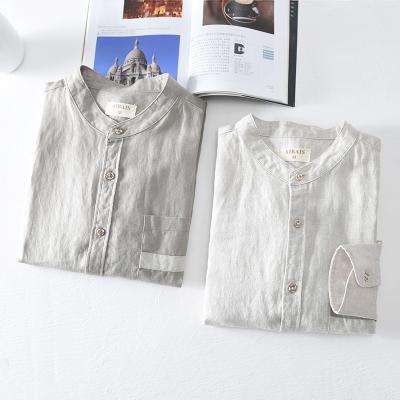 China Anti-pilling 2020 new design men's linen shirts long sleeves button down simple pure fabric linen shirt for sale