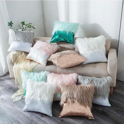 China Viable Fashion Sublimation Flip Sequin Pillow Case Decorative Faux Fur Cushion Pillow Cover for sale