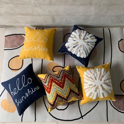 China New Embroidered Jacquard Design Cotton Cushion Cover Sun Flower Cushion Cover For Home Decorative for sale