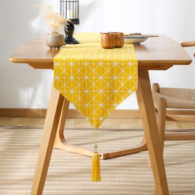 China Simple yellow geometric stripe runner tassel table runner printed canvas for table decor for sale