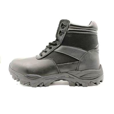 China Round Toe Black Mid Calf Combat Boots with Steel Toe and Steel Sole Protection for sale