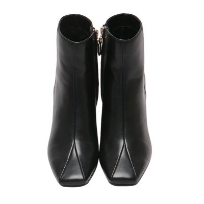 China PU Custom Design PU Low Heel Fashion Winter Women Ladies Black Leather Ankle Boots for sale