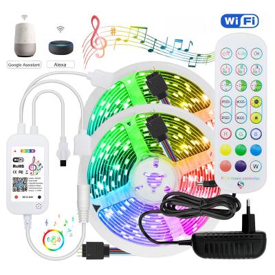 China Hotel LED Strip Light Smart TUYA WIFI 5m RGB Music Waterproof 15m Flexible Ribbon Controller for Bedroom with Alexa Google Home for sale