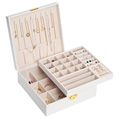 China Amazon Wholesale New Design PU Leather Jewelry Box Earring Necklace Ring Bracelet Storage Jewelery Organizer Pocket Velvet Large With Lock for sale