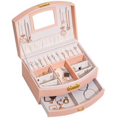 China Drawer Jewelry Box Velvet Leather Ring Earring Bracelet Jewelery Packaging Women Pocket Lock Rose Necklace Gift Organizer for sale