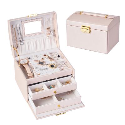 China New Design Amazon Hot Girls Women PU Layer Lock Jewelry Storage Leather Jewelry Box For Earring Ring Bracelet Organizer for sale