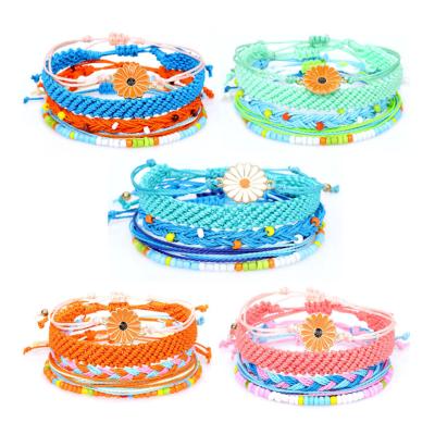 China Hand Rope Sunflower Daisy Sunflower Waterproof Woven Color Mixed Bracelet for sale