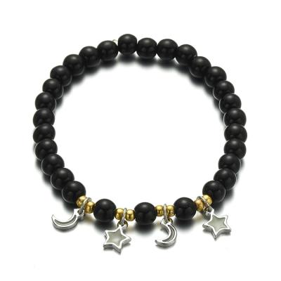 China Hongyu Hongyu Wholesale casual/sporty 6mm black agate beaded glow in the dark moon and star charm bracelets for sale