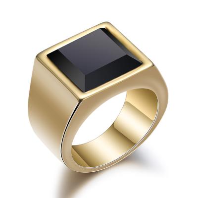 China CLASSIC Fine Polishing Black Glass Wedding Ring For Men Engagement Square Hongyu Hongyu Gold Male Stainless Steel for sale