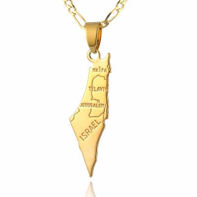 China Hongyu Top Quality Gold Israel Ethnic Map Pendant Necklace for Jewish Country Map Israel Symbol Jewelry P1 for sale