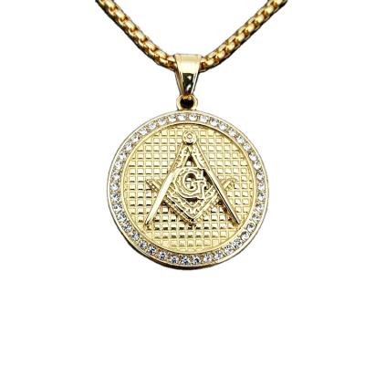 China Hongyu High Quality Hip Hop CLASSIC Titanium Stainless Steel Rhinestone Free Mason AG Charm Pendant Necklace for sale