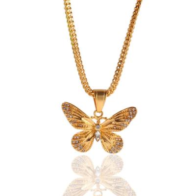 China Hip Hop Stainless Steel Butterfly Pattern Pendant Necklace Plated High End Necklace Jewelry for sale