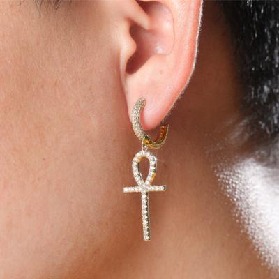 China Hiphop personalized hip hop main men and women hinging ring eardrop full of beautiful zircon earrings for sale