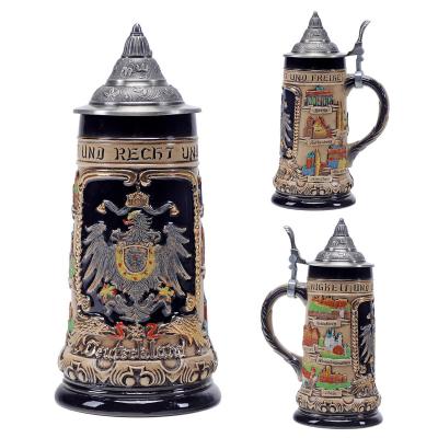 China Customized Oktoberfest High Quality Sustainable Sustainable Relief Raised 3D Embossed Collectible German Ceramic Mug With Metal Lid for sale