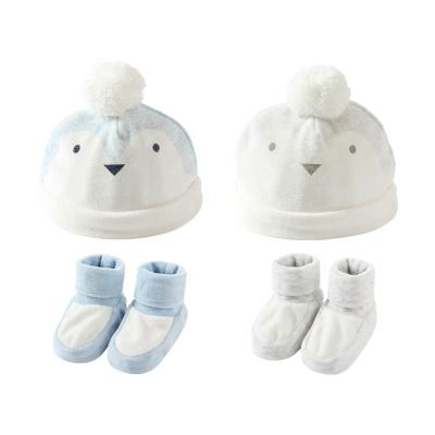 China Imitate Animal Wholesale Girls ODM Autumn Winter Beanie Toddler Boys Custom Cotton Velvet Soft Cute Newborn Baby Shoes Hat Set for sale