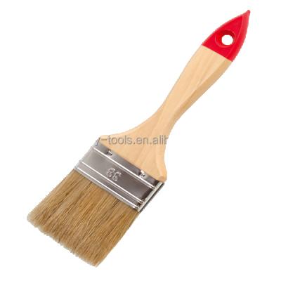 China Natural White Bristle Paint Brush With Red Tip Varnished Hard Wooden Handle for sale