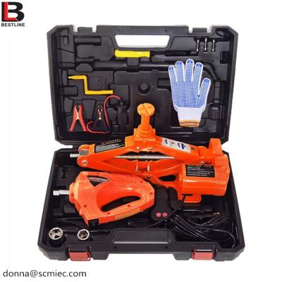 China Car Jack 2019 New Design Car Repair Electric Scissor Jack Tool Kit With One Electric Wrench for sale