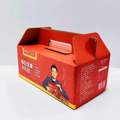 China Custom red creative nut creative food cardboard packaging fashion materials logo reused portable exquisite corrugated corrugated gift box for sale