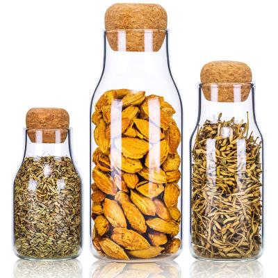 China Viable Wholesale High Quality Storage Bottles And Cork Bottle Kitchen Glass Jars Customized Bottles for sale