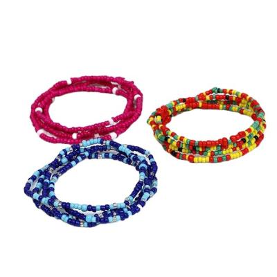 China European and American simple hyperbole multi-layer handmade beaded bracelet multi-color elastic bead rice color waist chain for sale