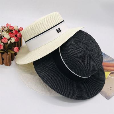 China Dobby Fashion Ladies Hat Sunscreen Casual All-match Seaside Flat-Brimmed Flat Top Straw Hat White Umbrella for sale