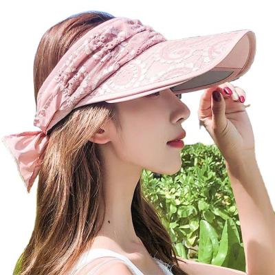 China Character Summer Sunscreen All-match Lace Up Big Eaves Female Hollow Top Retractable Hollow Top Hat for sale