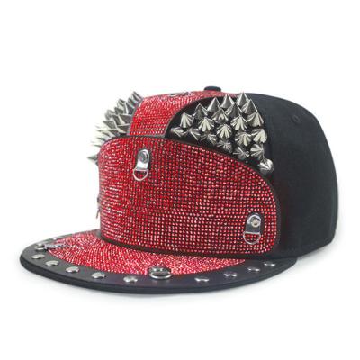 China Image Punk Style Diamond-studded Flat Brim Street Dance Cap Men And Women Flat Brim Armor Pointed Rivet Hip Hop Baseball Hat for sale