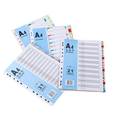 China Office and School Huahang Index Page A4 Pages 12 Assorted Colors Index Paper Divider for sale