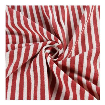 China Red And White Anti Pill Yarn Dyed Spandex French Terry Stripe Knitted Fabric For Hoodie for sale