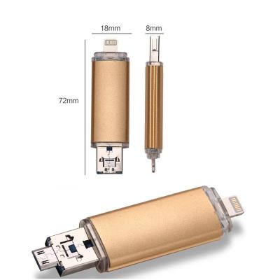 China Metal 3 in 1 OTG USB Stick Swivel Metal Pendrive USB 3.0 Lighting Micro Flash Memory Stick 4Gb 8Gb 16Gb for sale