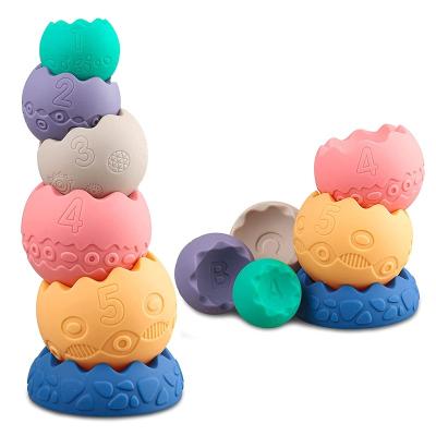 China Develop Smart Toddlers Educational Montessori Sensory Toys Baby Blocks Newborn Baby Stacker Cups Teether Stacking Balls Soft Toys for sale