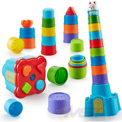 China Kid Intelligence Development Baby Stacking Cups Nesting Matching Toys 15PCS Indoor Outdoor Bath Beach Toys First Educational Gift For Toddler for sale