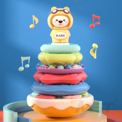 China Early Educational Cartoon Baby Toy Montessori Toy Infants Musical Stacking Circles Rattle Fine Motor Tumbler Baby Motor Skills for sale