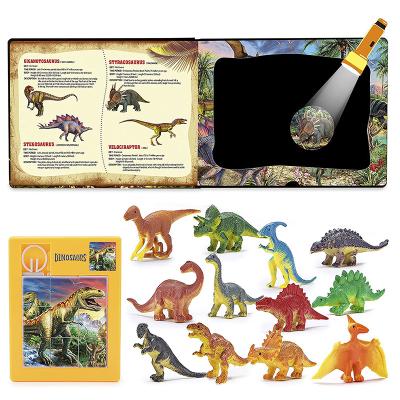 China cardboard & 12Pcs Mini Dinosaur Figures 3D Plastic Pre-Kindergarten Dinosaur Exploration Book Dinosaur Educational Toys For Children for sale