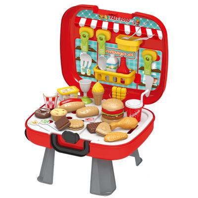 China 51PCS DIY Plastic Hamburger French Fries 5 In 1 Luggage Suitcase Kitchen Play House Pretend Toy for sale