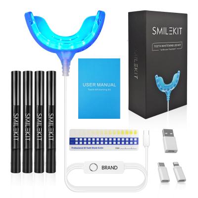 China Portable To Use High Quality LED Light Teeth Whitening Kit Include 4pcs Teeth Whitening Gel Aids To Remove Stains for sale