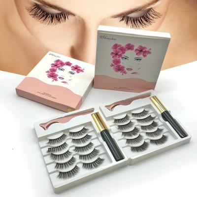 China 5 Pairs Long Natural Magnetic Eyelashes Set No Glue Reusable Magnetic Lashes With Eyeliner for sale