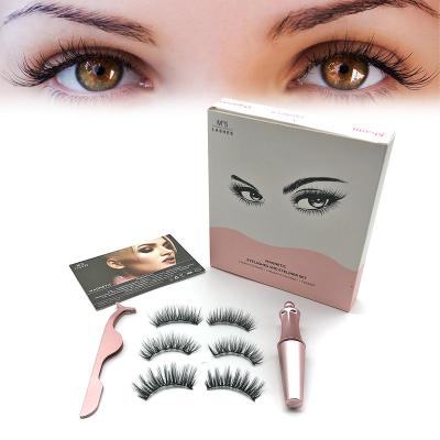 China Natural Long Reusable Long 3 Pairs Magnetic Eyelashes Set With Eyeliner for sale