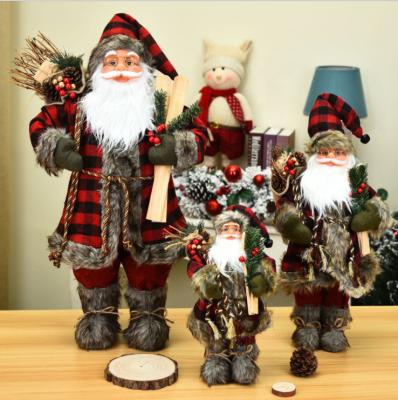 China Red Plaid Santa Claus Doll Plush Christmas Decorations Festival Christmas Toys Doll New Year Gift Decoration for sale