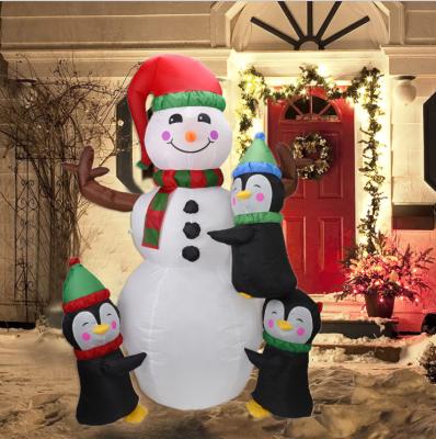 China Christmas Ornament 6-Foot-Tall Three Glowing Inflatable Cute Colorful Penguins And Snowmen Advertising Inflatables for sale