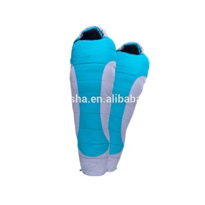 China Mummy Factory Cavity Fiber Popular Camping Fur Sleeping Bag Couples Outdoor Blue Sleeping Bag for sale