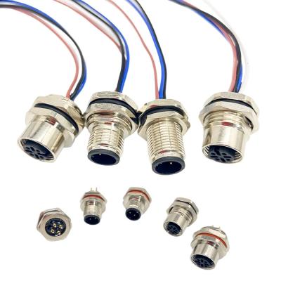 China Los enchufes M12 y los zócalos artesonan el conector montado los 20cm 4P 5P 8P de los terminales de alambre en venta