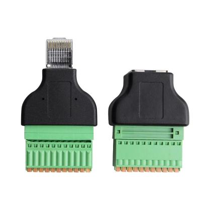 China 10P10C masculino o femenino RJ48 del enchufe de la red RJ45 al adaptador del bloque de terminales de tornillo de 10 pernos en venta